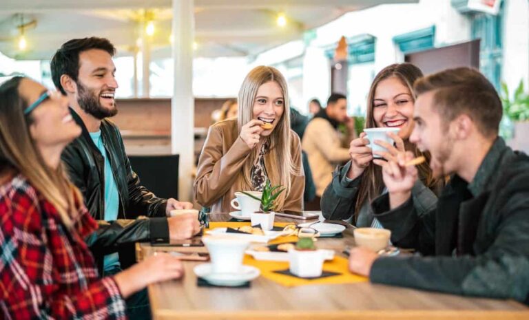 A group of friends enjoying their time together at a sober bar.
